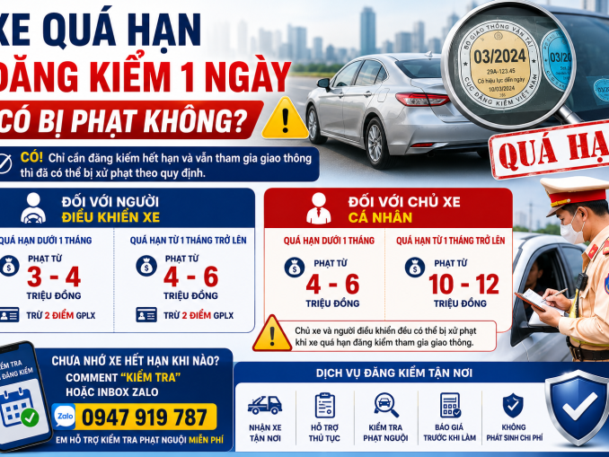 Xe quá hạn đăng kiểm 1 ngày có bị phạt không? Mức phạt đối với chủ xe và người điều khiển xe ô tô khi hết hạn đăng kiểm theo quy định mới nhất.