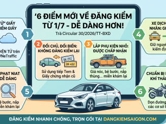 Infographic tóm tắt 6 điểm mới về quy định đăng kiểm xe từ ngày 1/7 theo Thông tư 30/2026/TT-BXD kèm dịch vụ trọn gói tại dangkiemsaigon.com